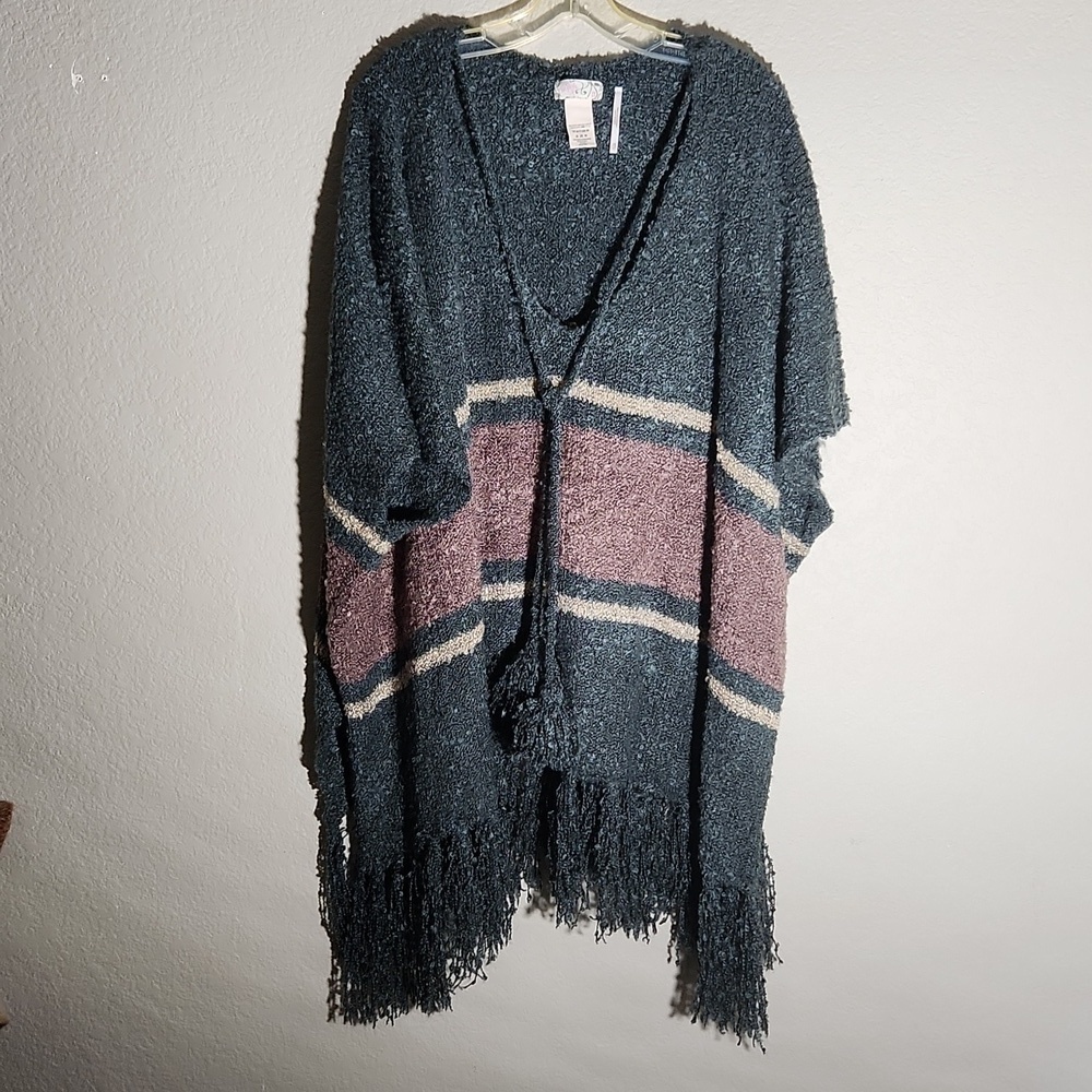 Free People Poncho Sweater One Size Tunic Boho Fringe Top Festival